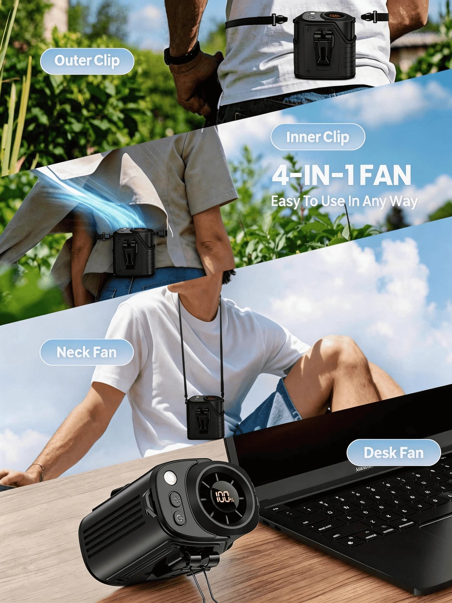 Portable Waist Fan with Power Bank – Hands-Free Rechargeable Clip-On Fan